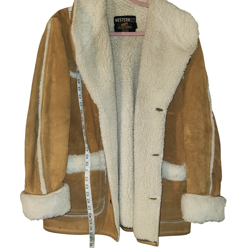 VTG Western Outfitters Sears Warm Mens Suede Shearling Lined Heavy Jacket Size L - Picture 6 of 7